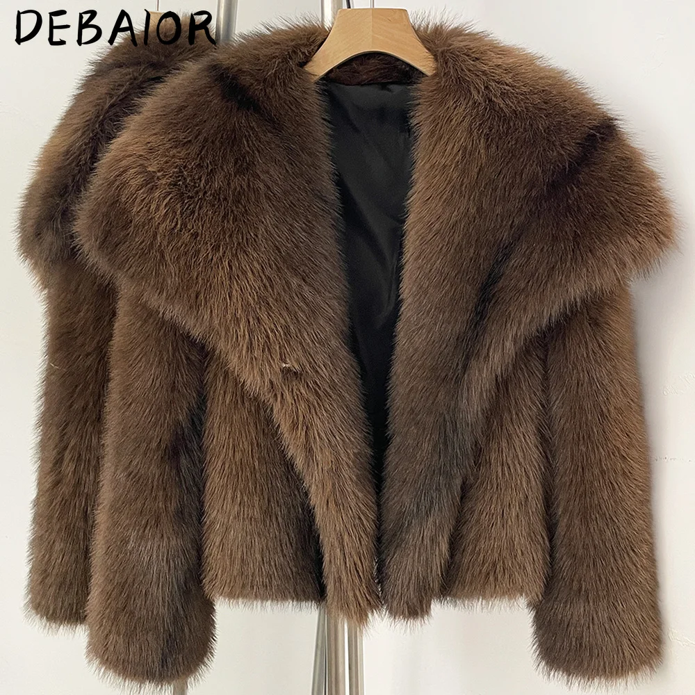 DEBAIOR Cropped Vegan Fur Short Jacket Female New Autumn Winter Warm Outerwear Women's Oversized Big Lapel Faux Fox Fur Coat