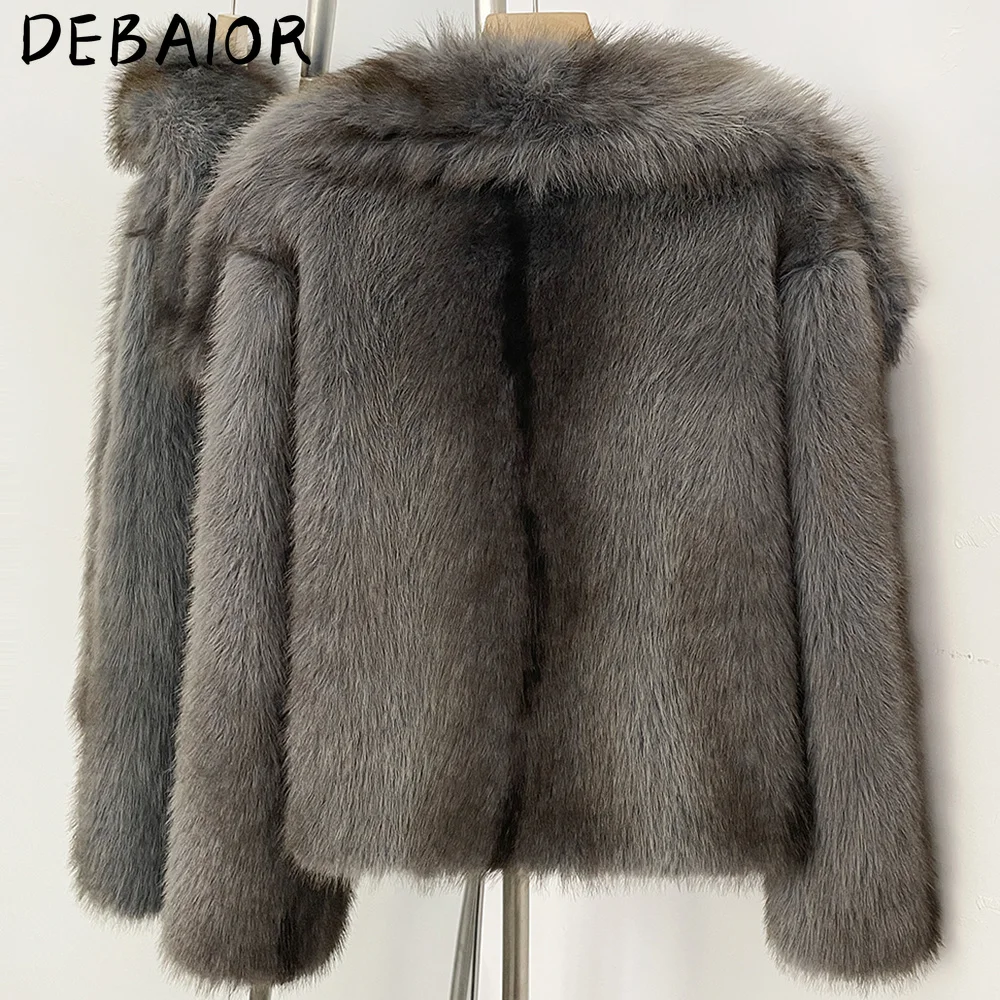 DEBAIOR Cropped Vegan Fur Short Jacket Female New Autumn Winter Warm Outerwear Women's Oversized Big Lapel Faux Fox Fur Coat