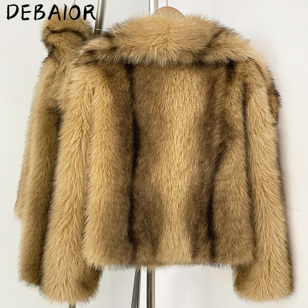 DEBAIOR Cropped Vegan Fur Short Jacket Female New Autumn Winter Warm Outerwear Women's Oversized Big Lapel Faux Fox Fur Coat