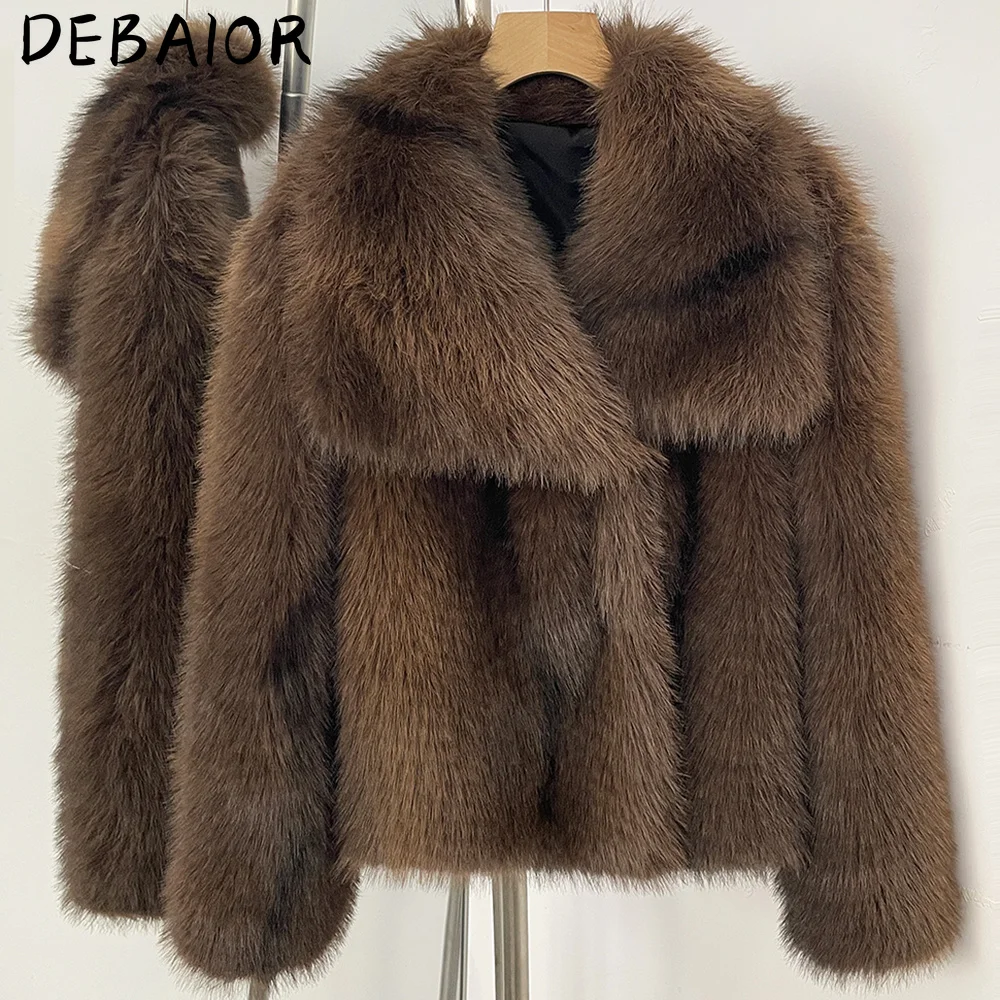 DEBAIOR Cropped Vegan Fur Short Jacket Female New Autumn Winter Warm Outerwear Women's Oversized Big Lapel Faux Fox Fur Coat