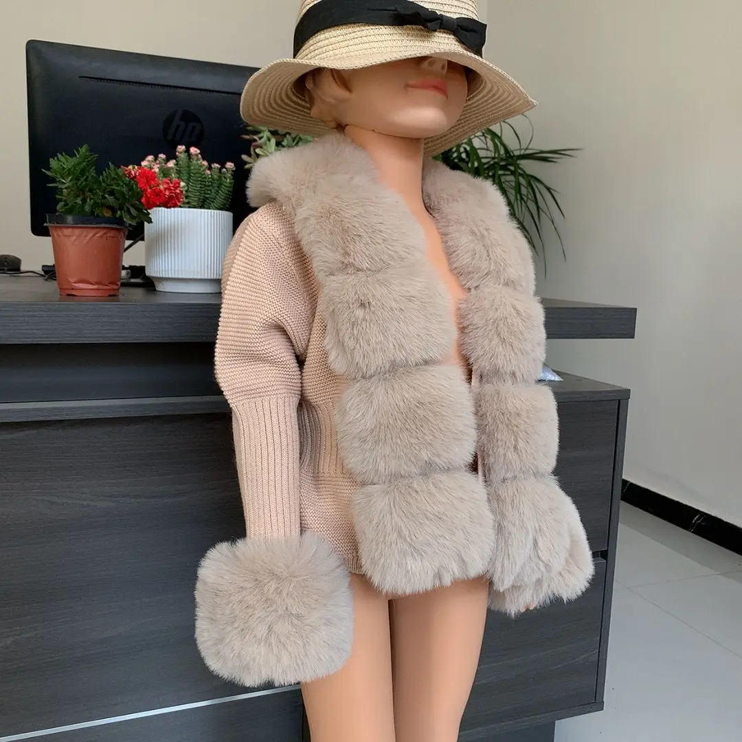2025 New Children's Fur Cardigan Girls Autumn/Winter Fashion Faux Fur Knitted Cardigan Hot Selling Faux Fox Fur Cardigan Girls