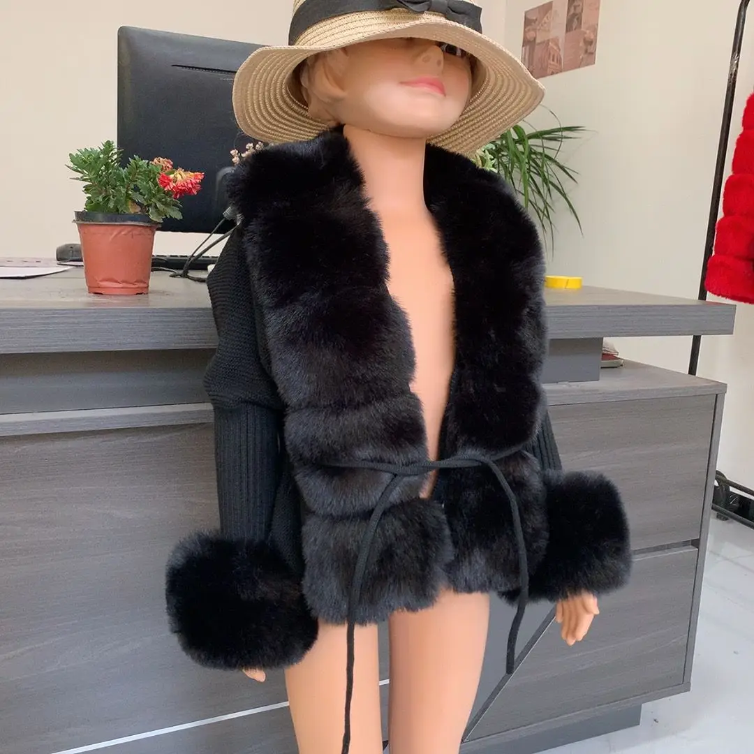 2025 New Children's Fur Cardigan Girls Autumn/Winter Fashion Faux Fur Knitted Cardigan Hot Selling Faux Fox Fur Cardigan Girls