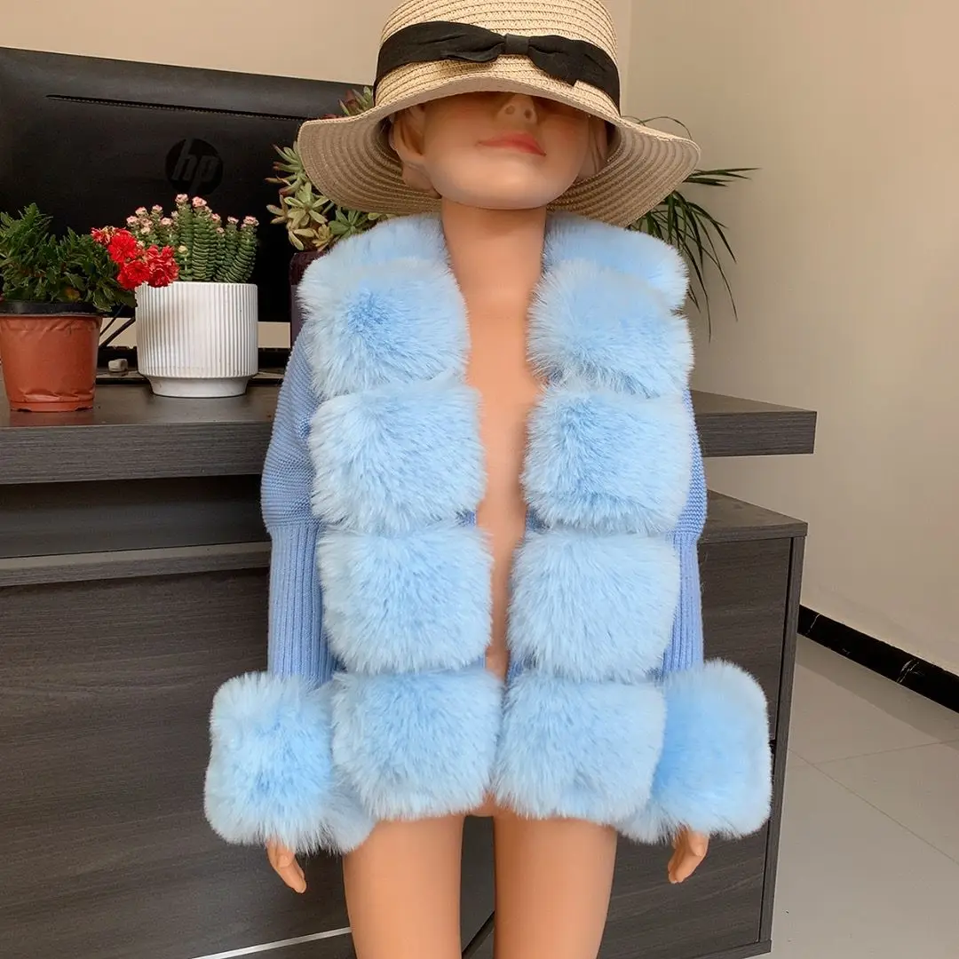 2025 New Children's Fur Cardigan Girls Autumn/Winter Fashion Faux Fur Knitted Cardigan Hot Selling Faux Fox Fur Cardigan Girls
