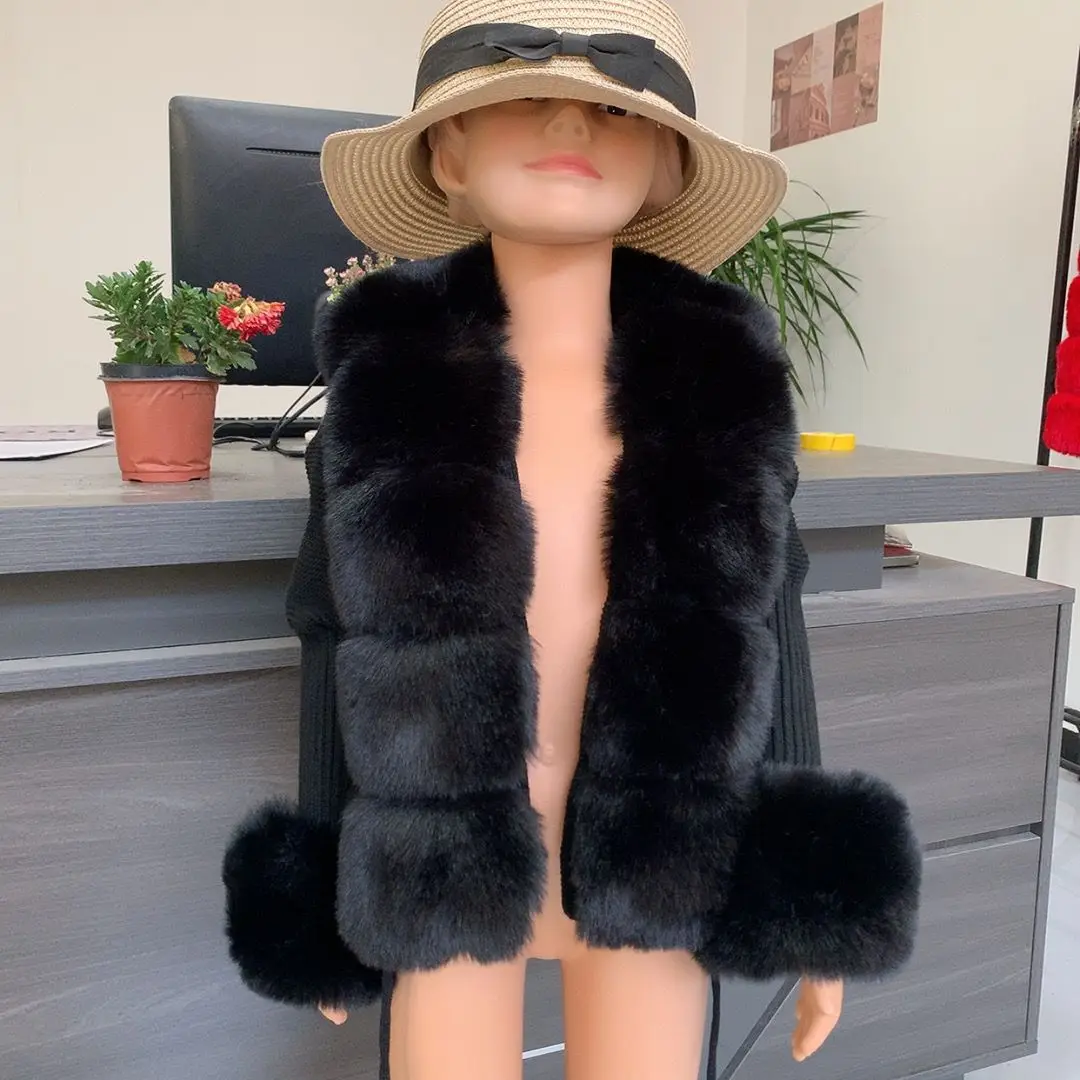 2025 New Children's Fur Cardigan Girls Autumn/Winter Fashion Faux Fur Knitted Cardigan Hot Selling Faux Fox Fur Cardigan Girls