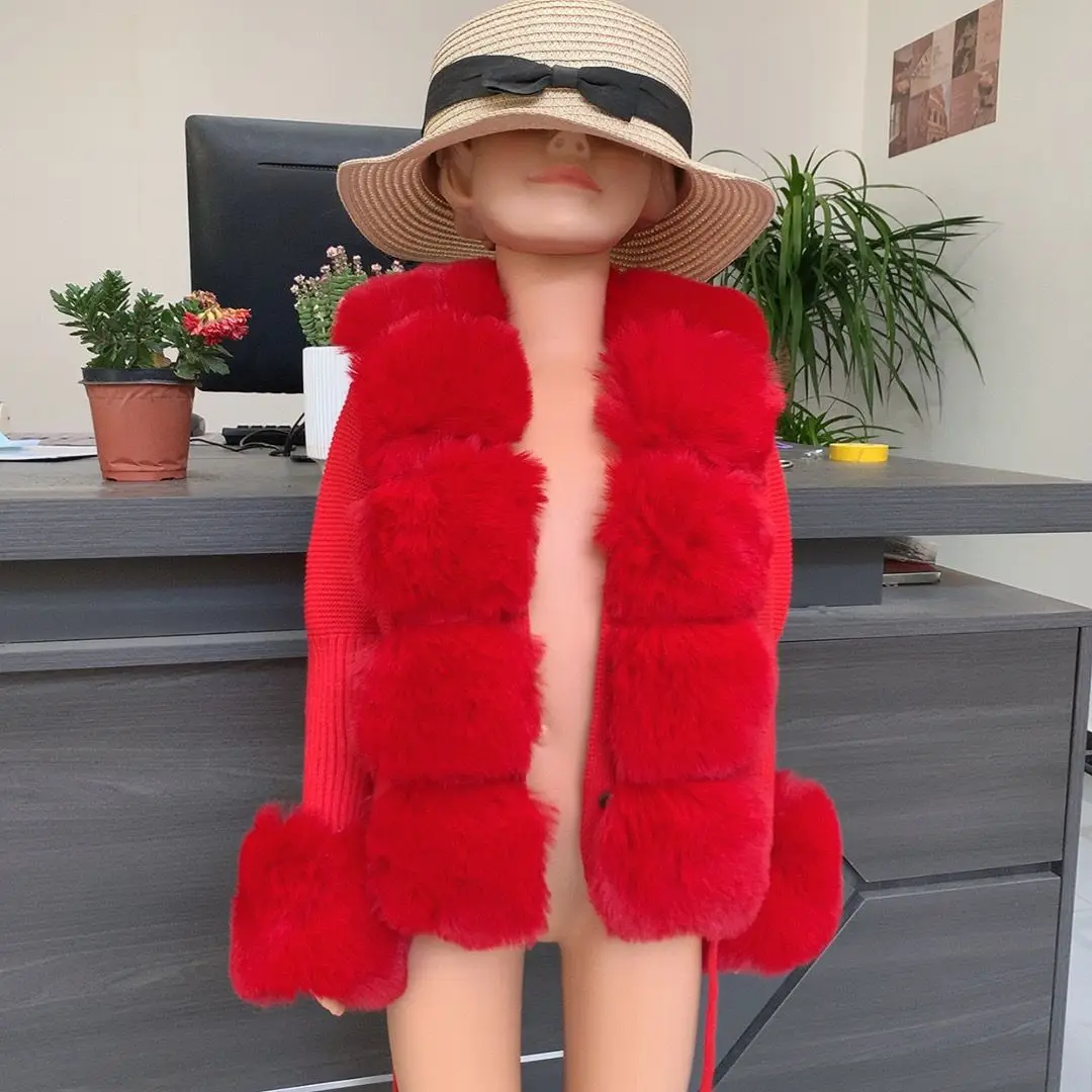 2025 New Children's Fur Cardigan Girls Autumn/Winter Fashion Faux Fur Knitted Cardigan Hot Selling Faux Fox Fur Cardigan Girls