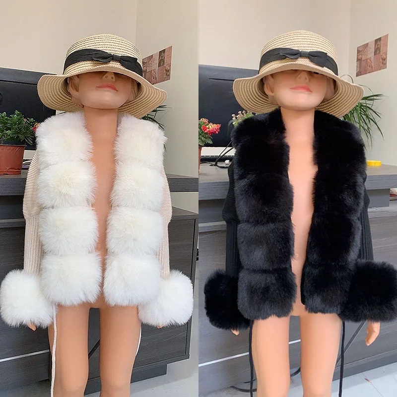 2025 New Children's Fur Cardigan Girls Autumn/Winter Fashion Faux Fur Knitted Cardigan Hot Selling Faux Fox Fur Cardigan Girls