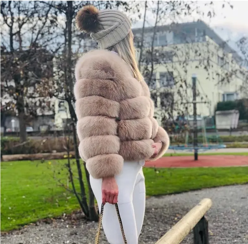 Fashion Short Faux Fox Fur Jacket for Women Winter Multi Color Thick Warm Long Sleeve Outerwear Woman Elegant Cozy Plush Jacket