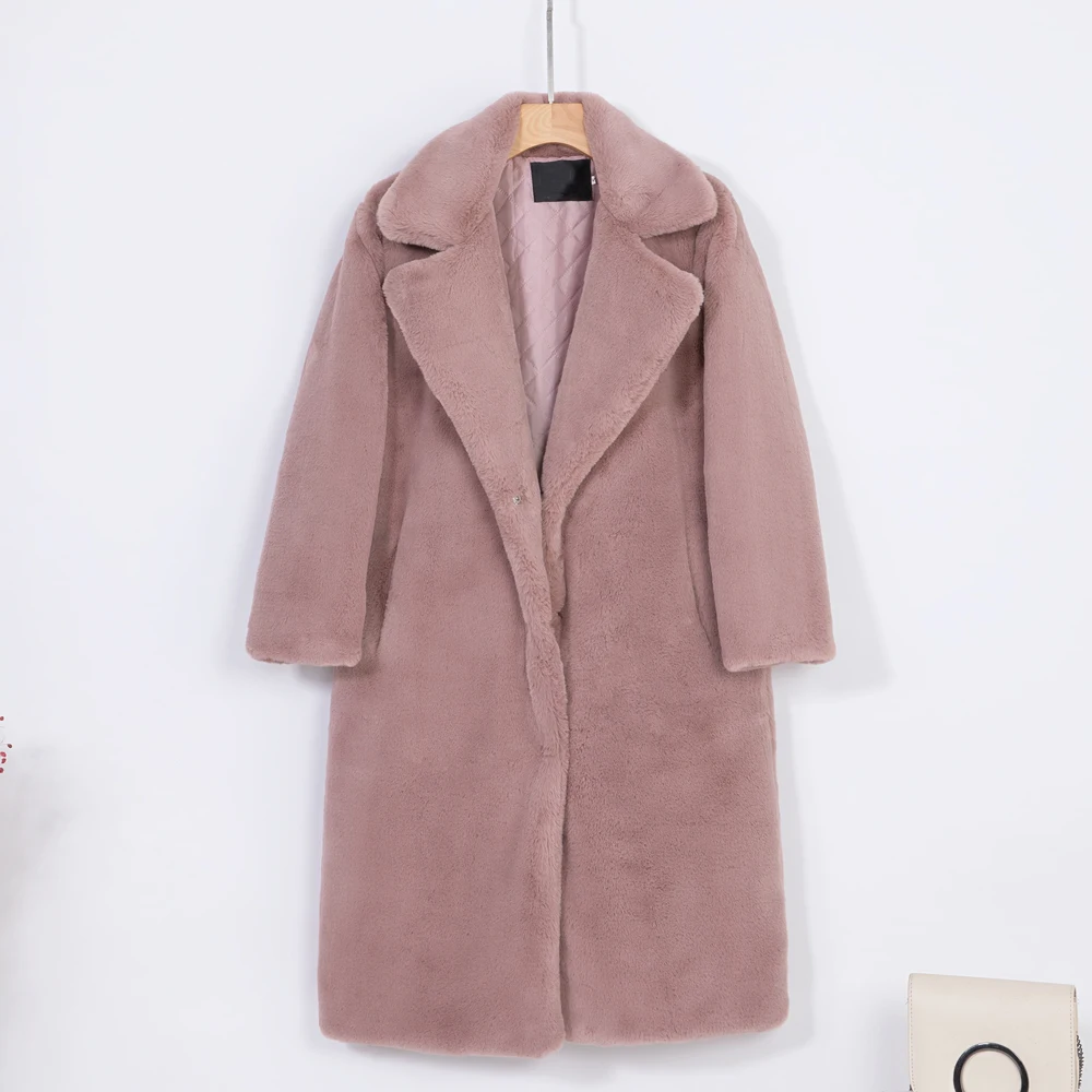 2026 New Women Winter Warm Faux Fur Coat Thick Women Long Coat Turn Down Collar Women Warm Coat With Belt Casaco Feminino
