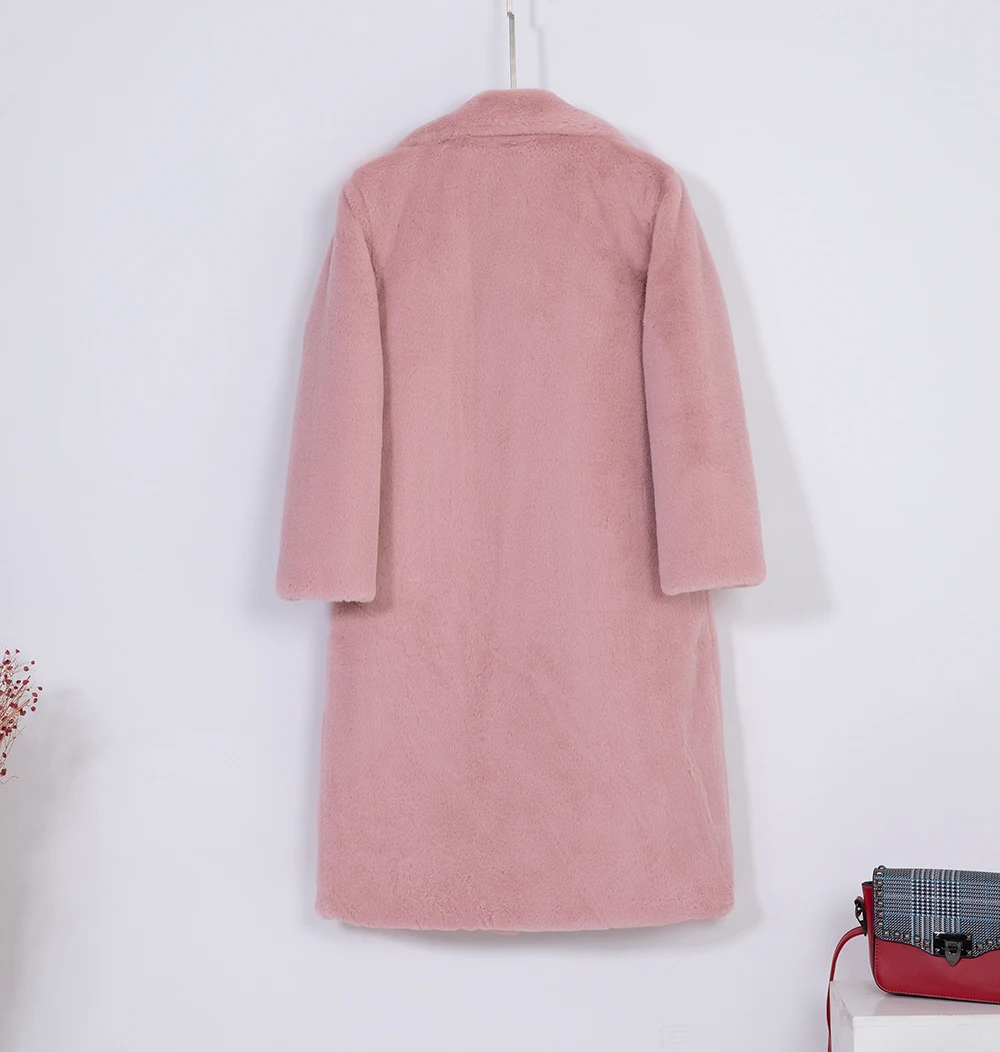 2026 New Women Winter Warm Faux Fur Coat Thick Women Long Coat Turn Down Collar Women Warm Coat With Belt Casaco Feminino