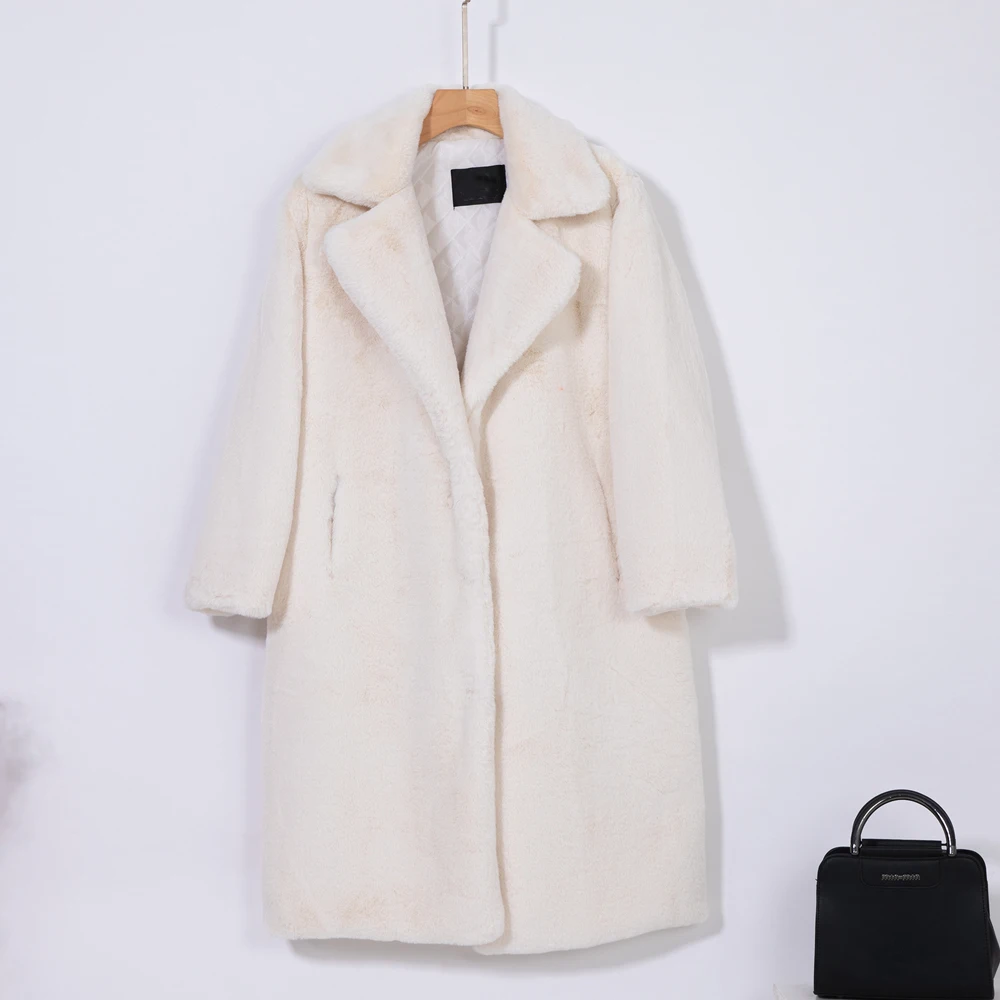 2026 New Women Winter Warm Faux Fur Coat Thick Women Long Coat Turn Down Collar Women Warm Coat With Belt Casaco Feminino