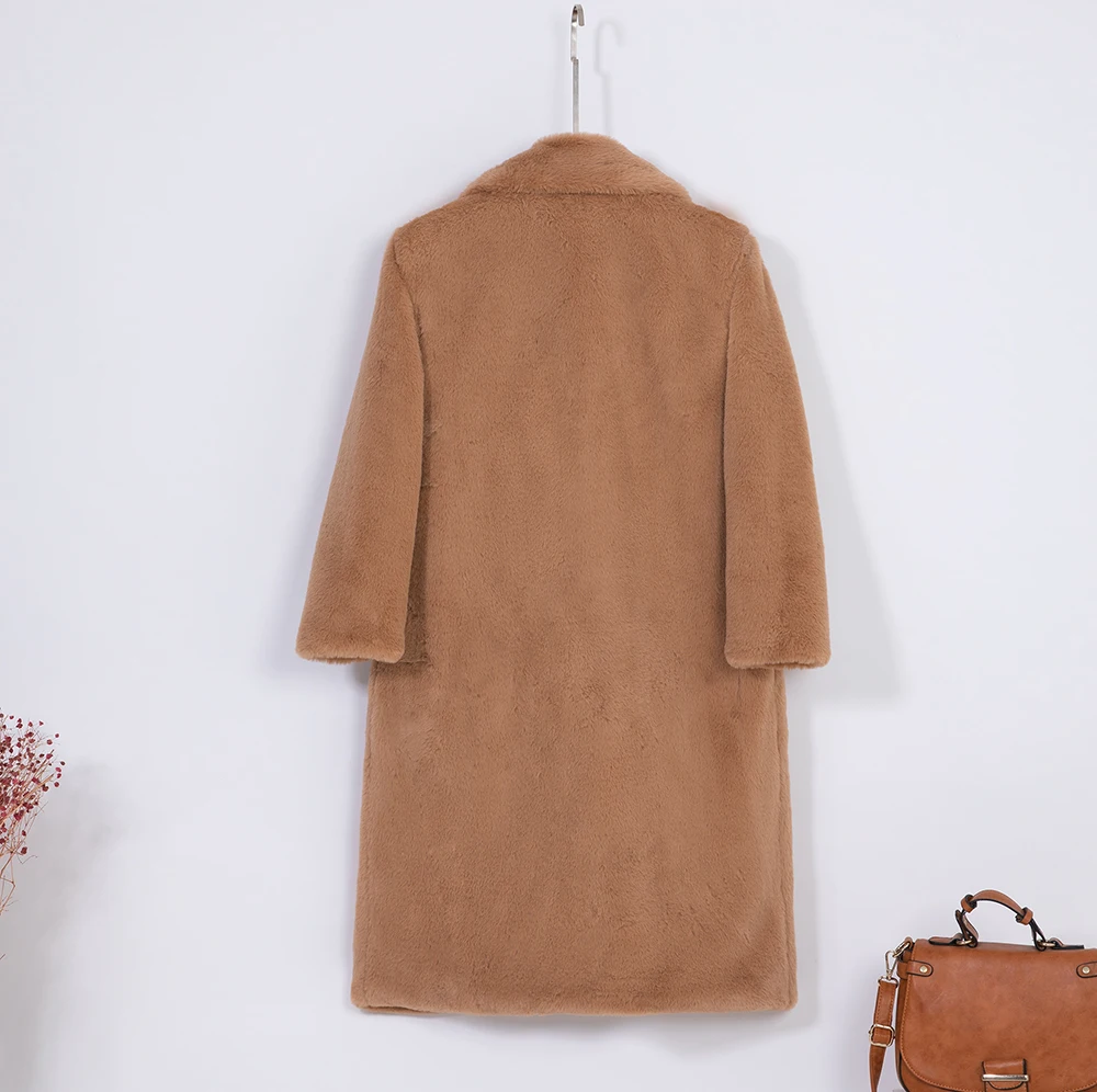 2026 New Women Winter Warm Faux Fur Coat Thick Women Long Coat Turn Down Collar Women Warm Coat With Belt Casaco Feminino