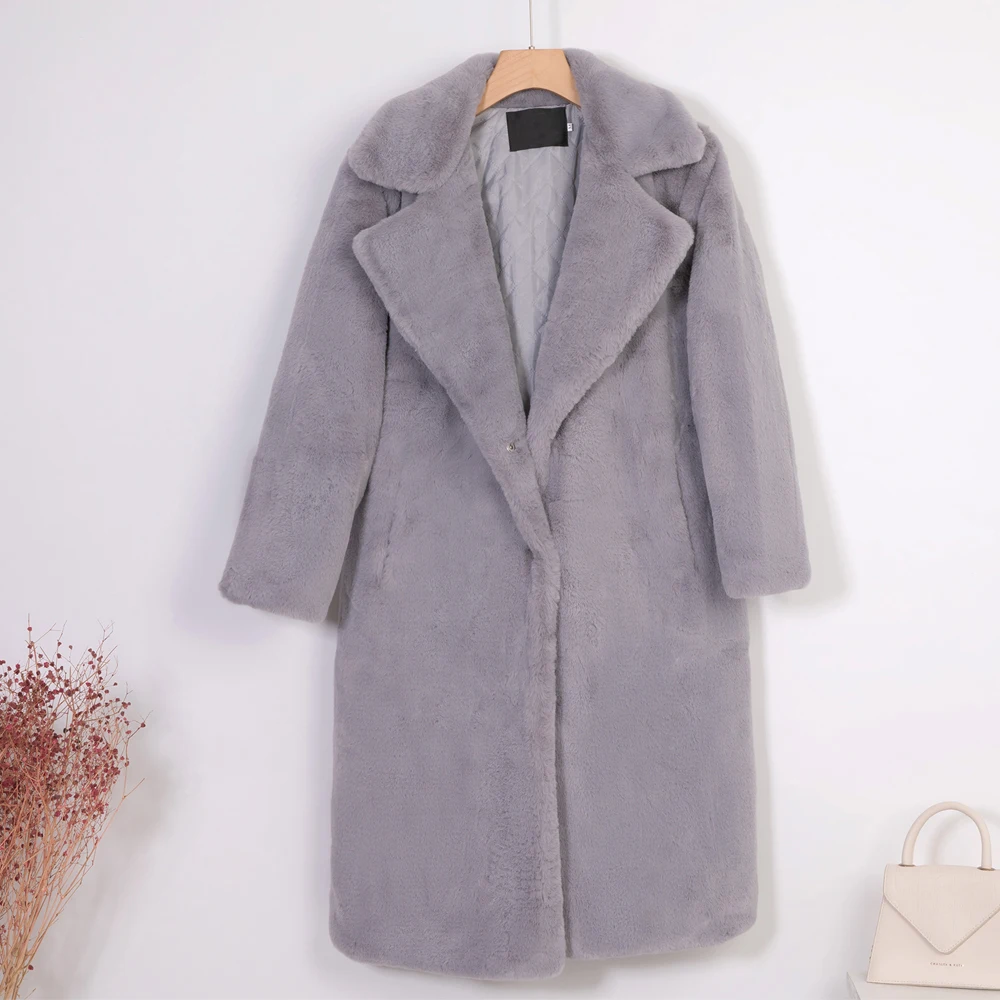 2026 New Women Winter Warm Faux Fur Coat Thick Women Long Coat Turn Down Collar Women Warm Coat With Belt Casaco Feminino
