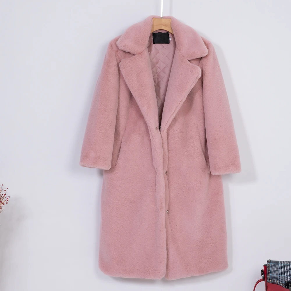 2026 New Women Winter Warm Faux Fur Coat Thick Women Long Coat Turn Down Collar Women Warm Coat With Belt Casaco Feminino