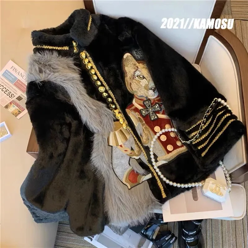 Women's Winter Faux Mink Fur Coats, Korean Embroidery Jacket, Female Loose Thicken Warm Clothes, High Quality, Promotion,New