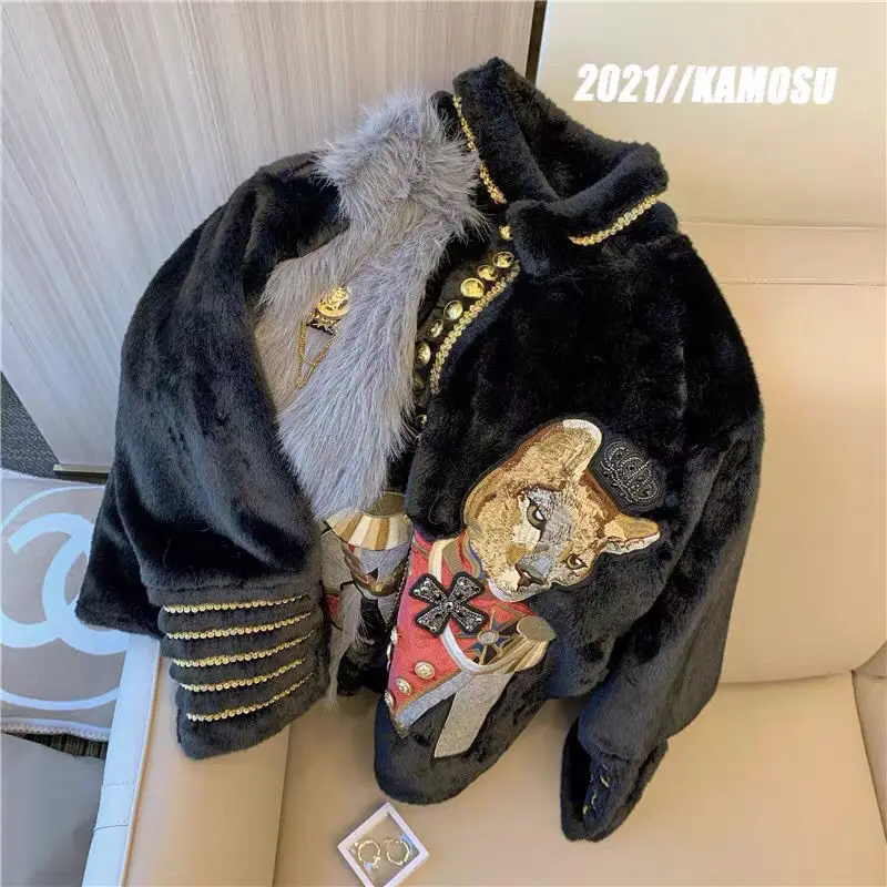 Women's Winter Faux Mink Fur Coats, Korean Embroidery Jacket, Female Loose Thicken Warm Clothes, High Quality, Promotion,New