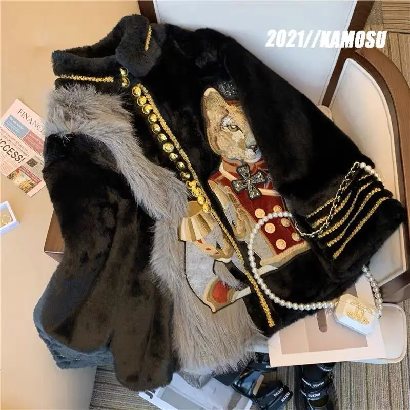 Women's Winter Faux Mink Fur Coats, Korean Embroidery Jacket, Female Loose Thicken Warm Clothes, High Quality, Promotion,New