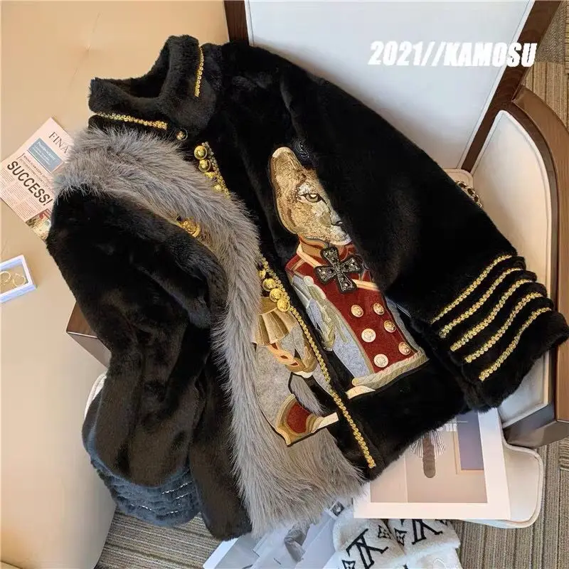 Women's Winter Faux Mink Fur Coats, Korean Embroidery Jacket, Female Loose Thicken Warm Clothes, High Quality, Promotion,New