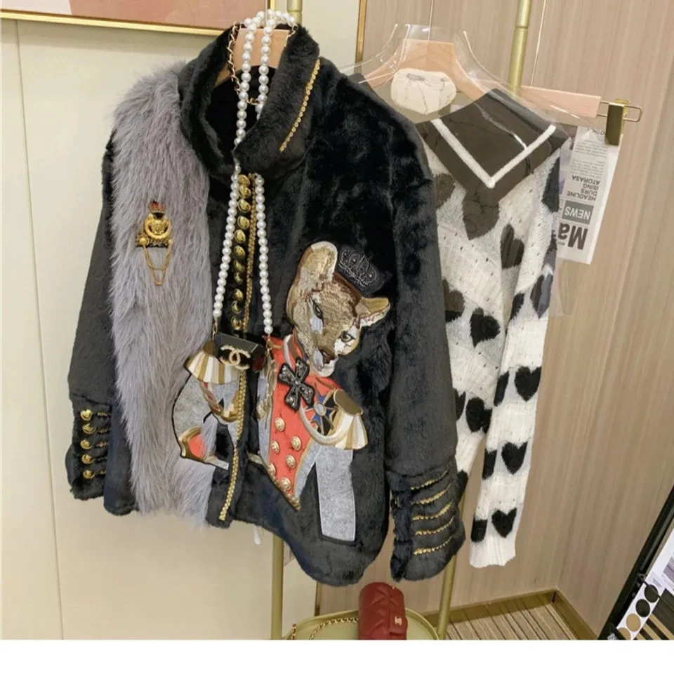 Women's Winter Faux Mink Fur Coats, Korean Embroidery Jacket, Female Loose Thicken Warm Clothes, High Quality, Promotion,New