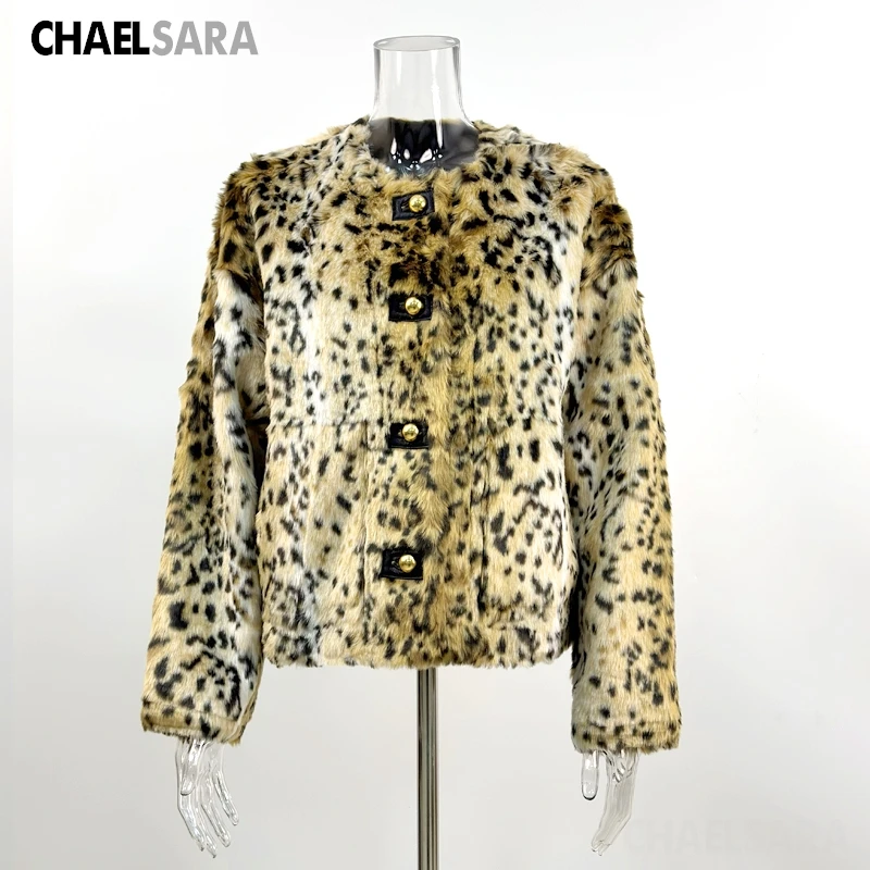 2026 Autumn Winter New High Quality Women Fashion Leopard Faux Fur Coat Casual Button Long Sleeves Warm Jacket Outwear Female