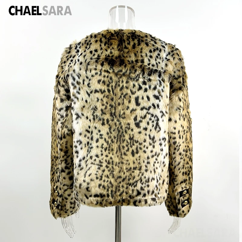 2026 Autumn Winter New High Quality Women Fashion Leopard Faux Fur Coat Casual Button Long Sleeves Warm Jacket Outwear Female