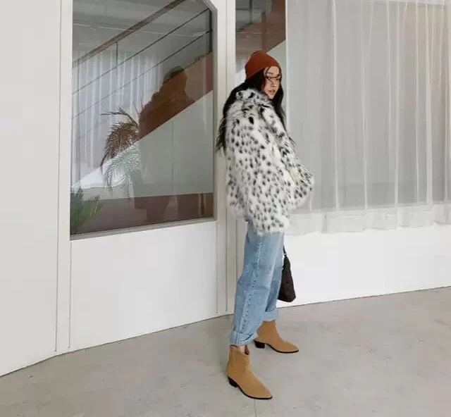 Fashion casual lady fur coat fox fur coat medium long suit collar leopard print fur fur coat Korean version of jacket