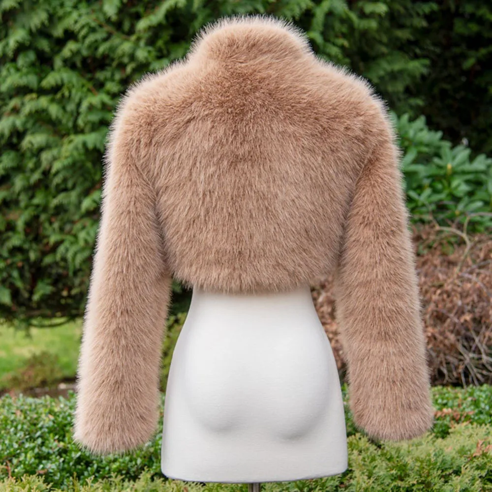 Women Faux Fur Women Coats Solid Jackets Round Collar Long Sleeve Open Stitch Loose Fit Thick Warm Fur Casual 2026 Autumn Winter