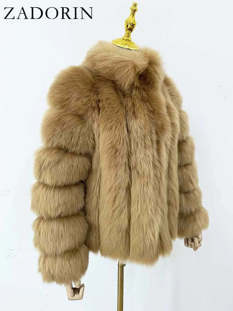 ZADORIN Fashion Winter Jacket Women Faux Fur Coat Luxury Thick Warm Stand Collar Striped Fur Jackets for Women Faux Fur Coats