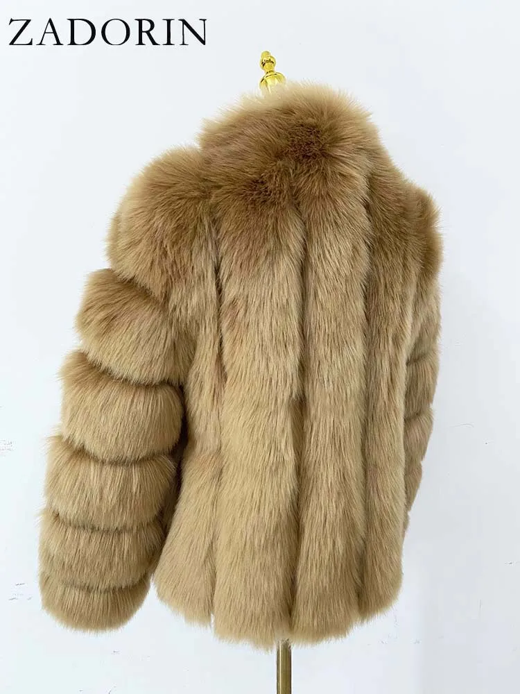 ZADORIN Fashion Winter Jacket Women Faux Fur Coat Luxury Thick Warm Stand Collar Striped Fur Jackets for Women Faux Fur Coats