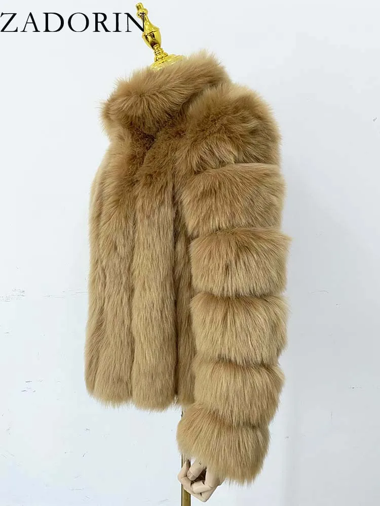 ZADORIN Fashion Winter Jacket Women Faux Fur Coat Luxury Thick Warm Stand Collar Striped Fur Jackets for Women Faux Fur Coats