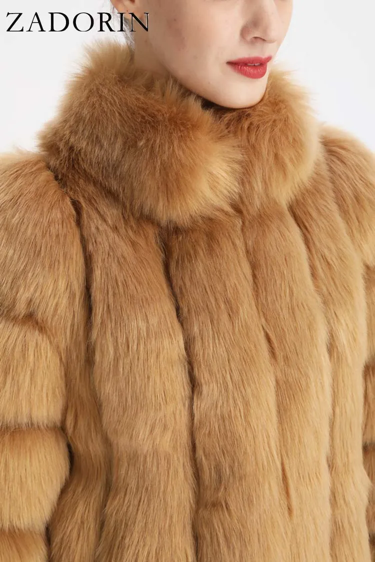 ZADORIN Fashion Winter Jacket Women Faux Fur Coat Luxury Thick Warm Stand Collar Striped Fur Jackets for Women Faux Fur Coats