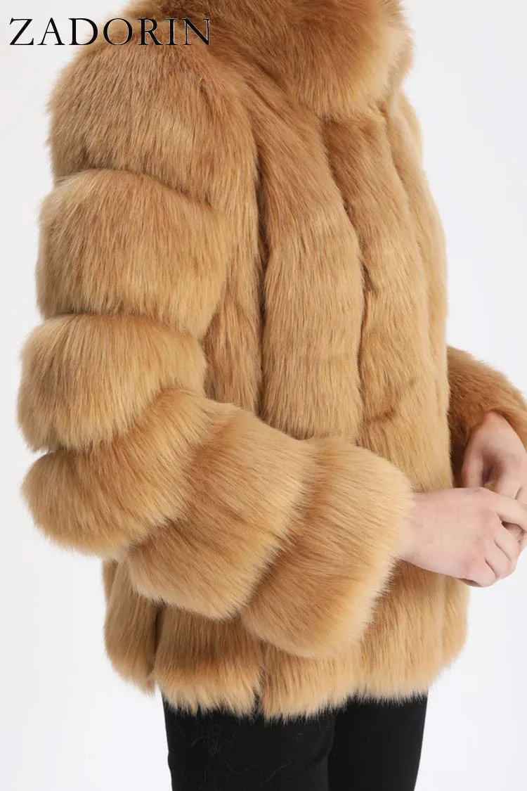 ZADORIN Fashion Winter Jacket Women Faux Fur Coat Luxury Thick Warm Stand Collar Striped Fur Jackets for Women Faux Fur Coats