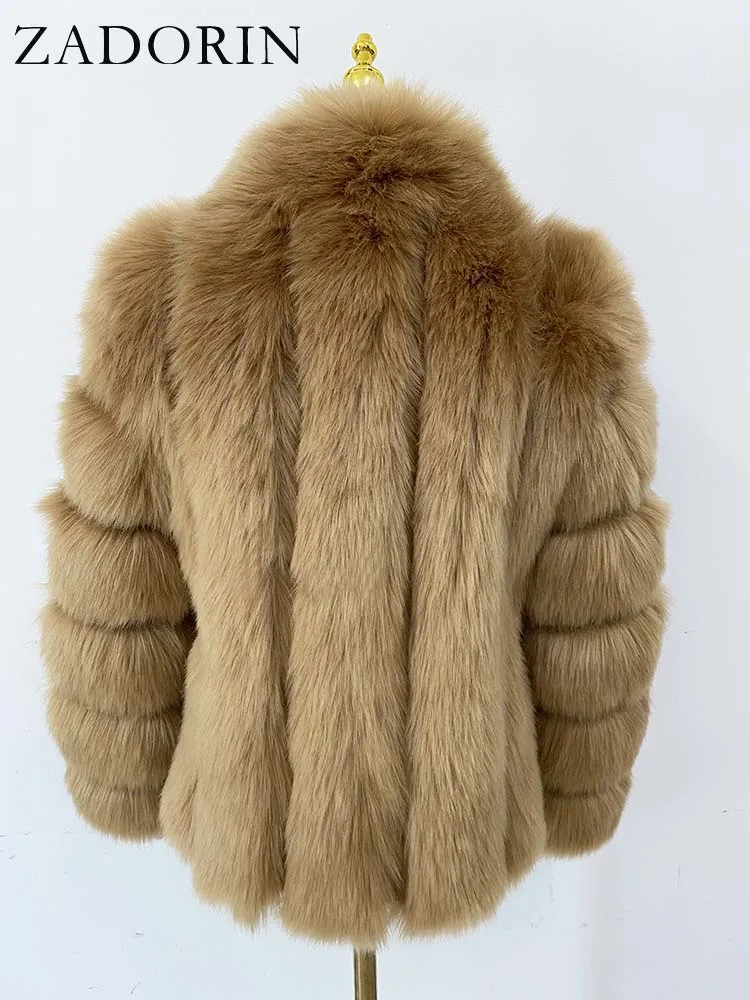 ZADORIN Fashion Winter Jacket Women Faux Fur Coat Luxury Thick Warm Stand Collar Striped Fur Jackets for Women Faux Fur Coats