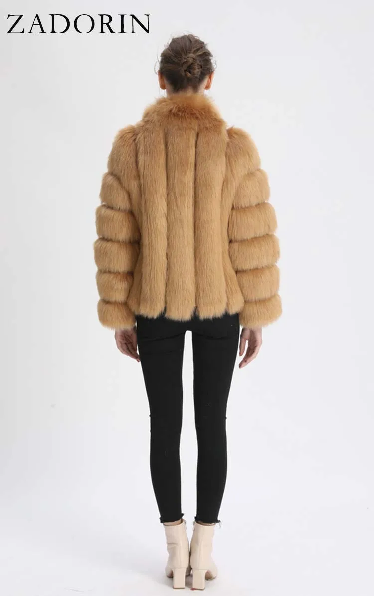ZADORIN Fashion Winter Jacket Women Faux Fur Coat Luxury Thick Warm Stand Collar Striped Fur Jackets for Women Faux Fur Coats