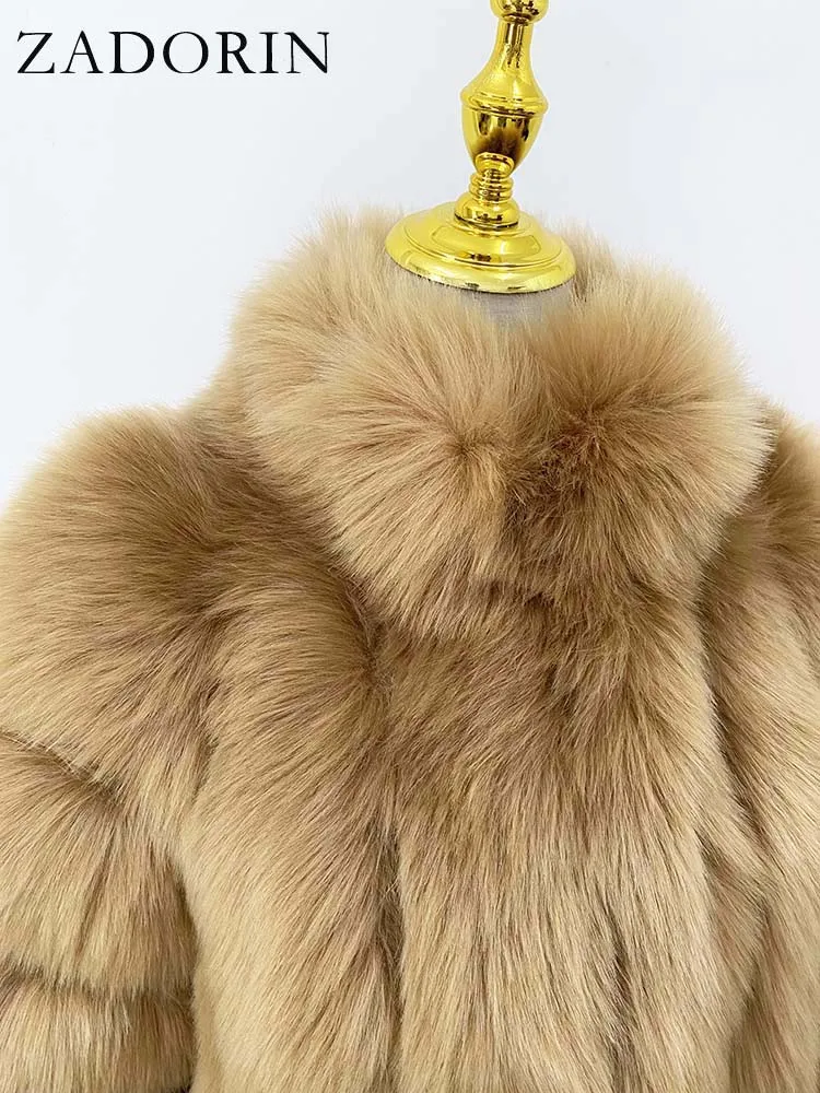 ZADORIN Fashion Winter Jacket Women Faux Fur Coat Luxury Thick Warm Stand Collar Striped Fur Jackets for Women Faux Fur Coats