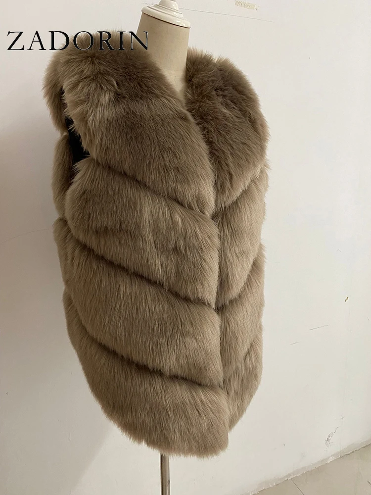 ZADORIN New Luxury Faux Fox Fur Vest Women Furry Short Faux Fur Vests Fur Gilet Fourrure Autumn Winter Faux Fur Coats Overcoat
