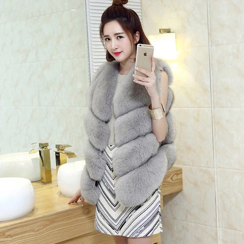 ZADORIN New Luxury Faux Fox Fur Vest Women Furry Short Faux Fur Vests Fur Gilet Fourrure Autumn Winter Faux Fur Coats Overcoat
