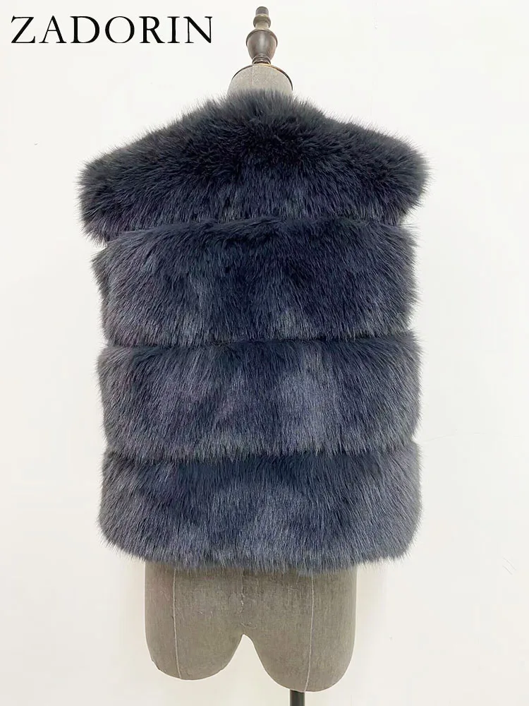 ZADORIN New Luxury Faux Fox Fur Vest Women Furry Short Faux Fur Vests Fur Gilet Fourrure Autumn Winter Faux Fur Coats Overcoat