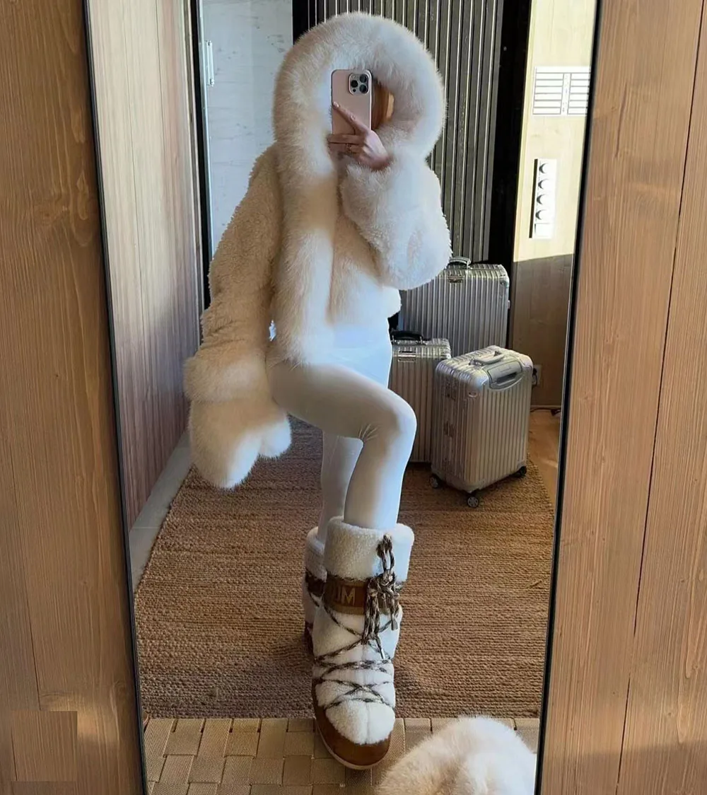 ZADORIN High Quality Faux Fur Coats Hooded Cropped White Black Faux Fur Coat Woman Clothing Fluffy Fur Jacket Winter Outerwears