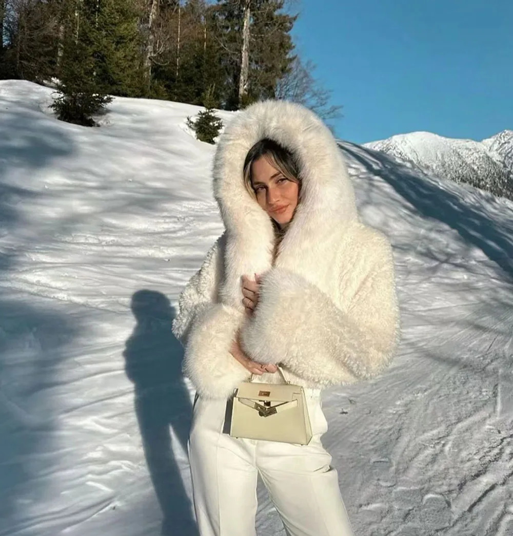 ZADORIN High Quality Faux Fur Coats Hooded Cropped White Black Faux Fur Coat Woman Clothing Fluffy Fur Jacket Winter Outerwears