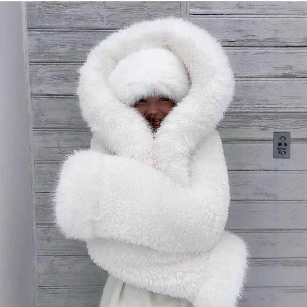 ZADORIN High Quality Faux Fur Coats Hooded Cropped White Black Faux Fur Coat Woman Clothing Fluffy Fur Jacket Winter Outerwears