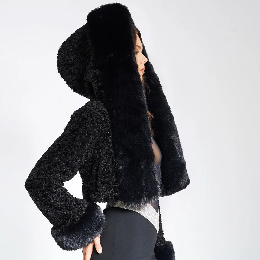 ZADORIN High Quality Faux Fur Coats Hooded Cropped White Black Faux Fur Coat Woman Clothing Fluffy Fur Jacket Winter Outerwears