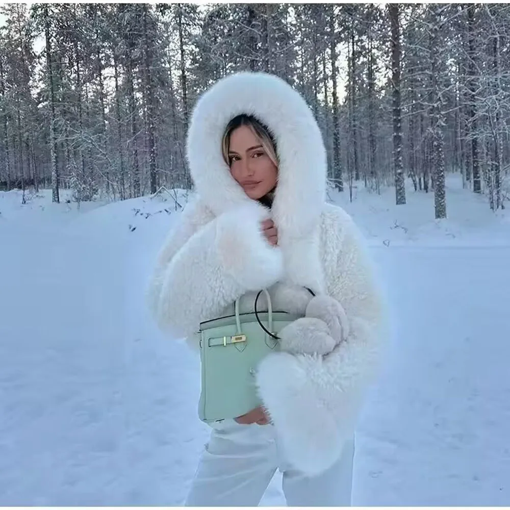 ZADORIN High Quality Faux Fur Coats Hooded Cropped White Black Faux Fur Coat Woman Clothing Fluffy Fur Jacket Winter Outerwears