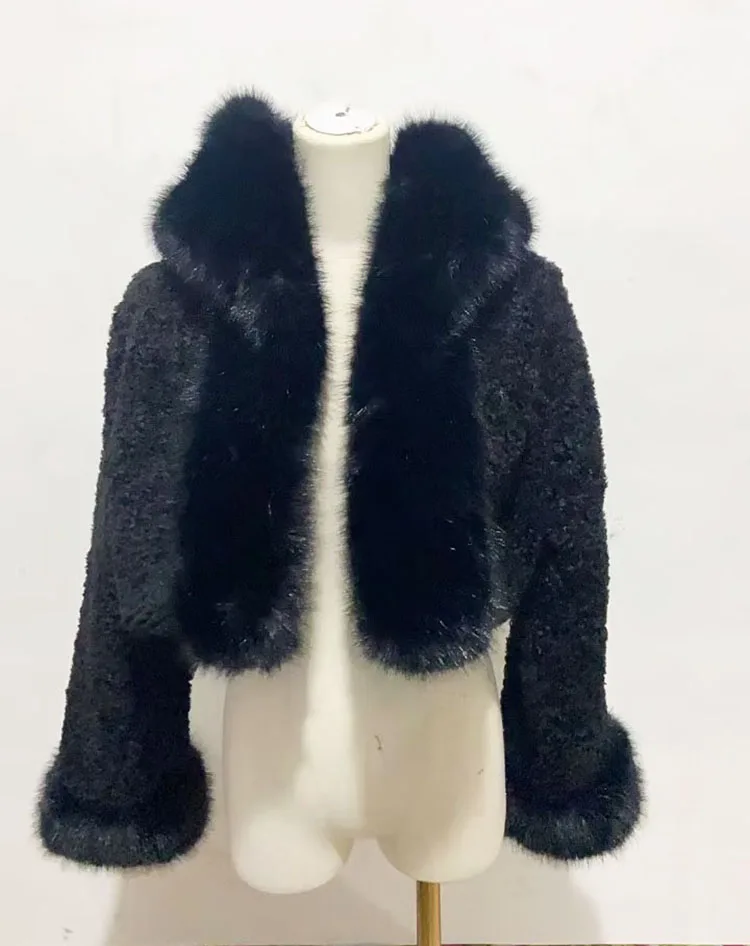 ZADORIN High Quality Faux Fur Coats Hooded Cropped White Black Faux Fur Coat Woman Clothing Fluffy Fur Jacket Winter Outerwears