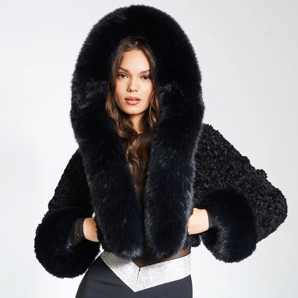 ZADORIN High Quality Faux Fur Coats Hooded Cropped White Black Faux Fur Coat Woman Clothing Fluffy Fur Jacket Winter Outerwears