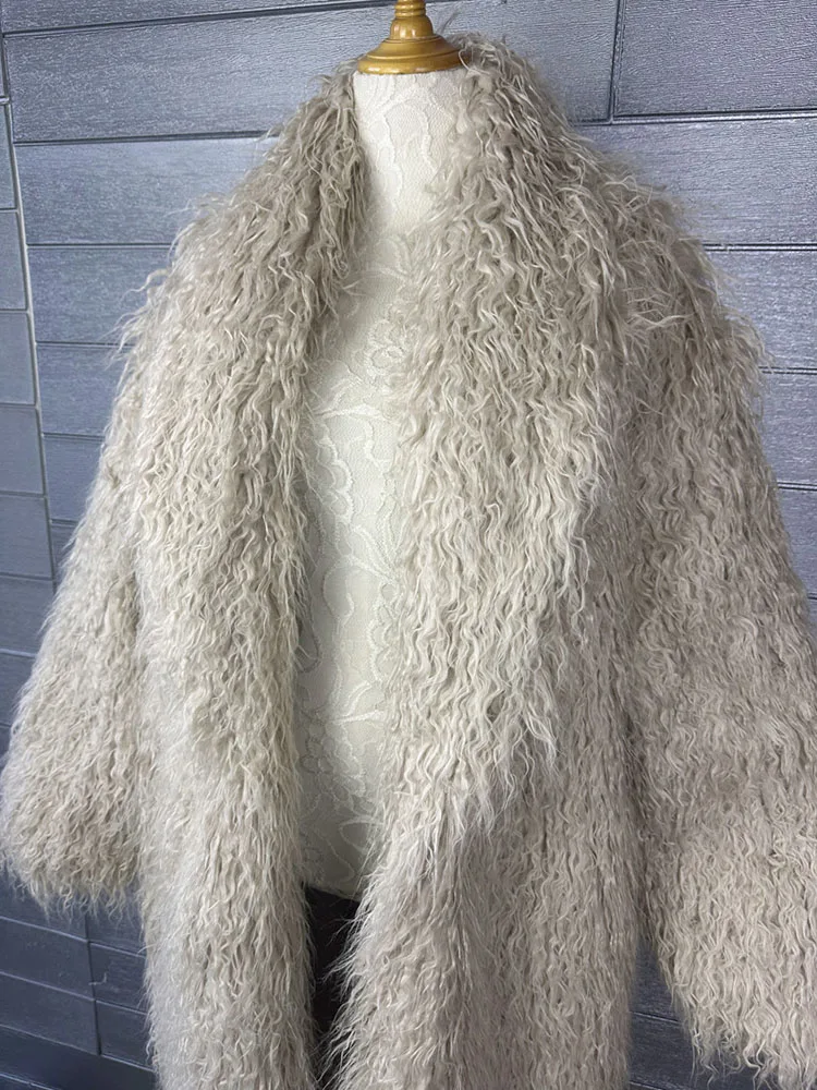 ZADORIN Fashion Super Long Faux Sheep Fur Coat Woman Solid Lapel Thick Fluffy Faux Fur Jackets Woman Winter Clothes Outerwears