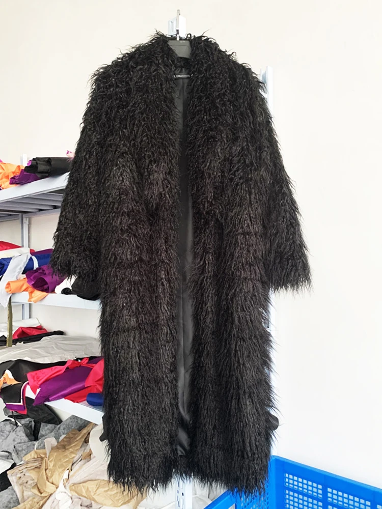 ZADORIN Fashion Super Long Faux Sheep Fur Coat Woman Solid Lapel Thick Fluffy Faux Fur Jackets Woman Winter Clothes Outerwears