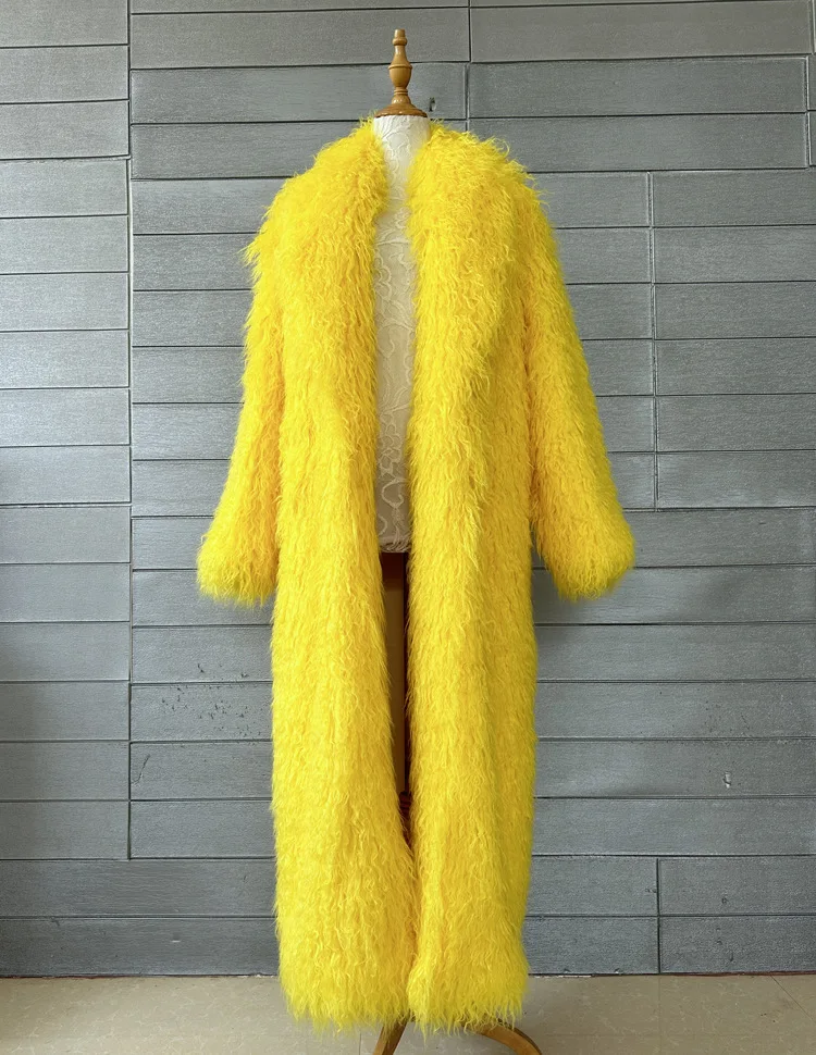 ZADORIN Fashion Super Long Faux Sheep Fur Coat Woman Solid Lapel Thick Fluffy Faux Fur Jackets Woman Winter Clothes Outerwears