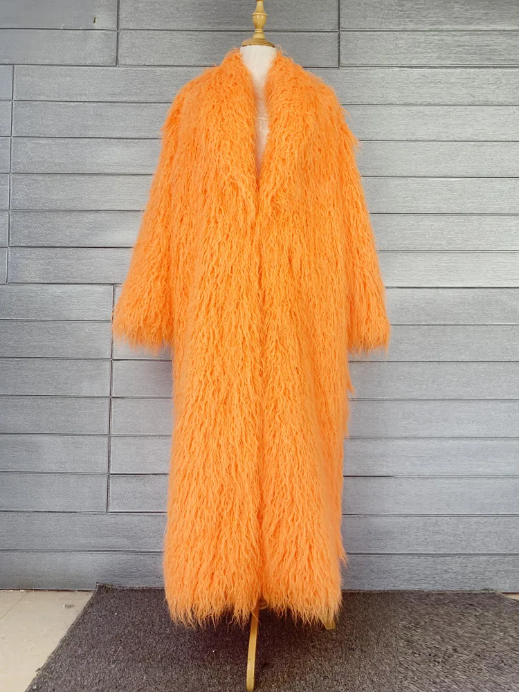 ZADORIN Fashion Super Long Faux Sheep Fur Coat Woman Solid Lapel Thick Fluffy Faux Fur Jackets Woman Winter Clothes Outerwears
