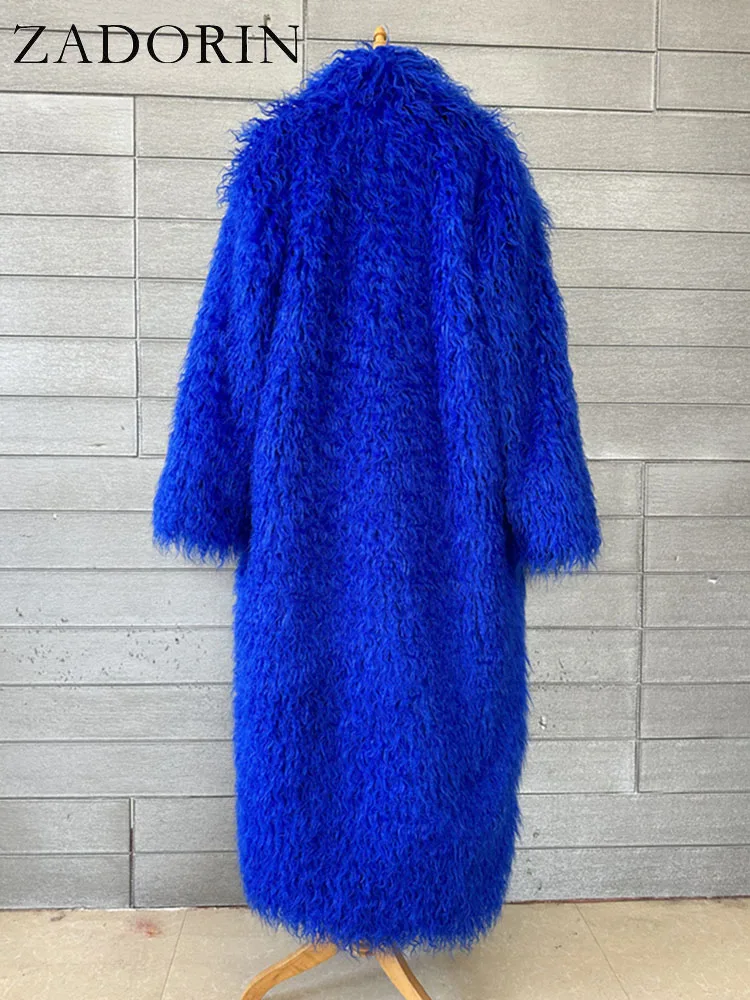 ZADORIN Fashion Super Long Faux Sheep Fur Coat Woman Solid Lapel Thick Fluffy Faux Fur Jackets Woman Winter Clothes Outerwears