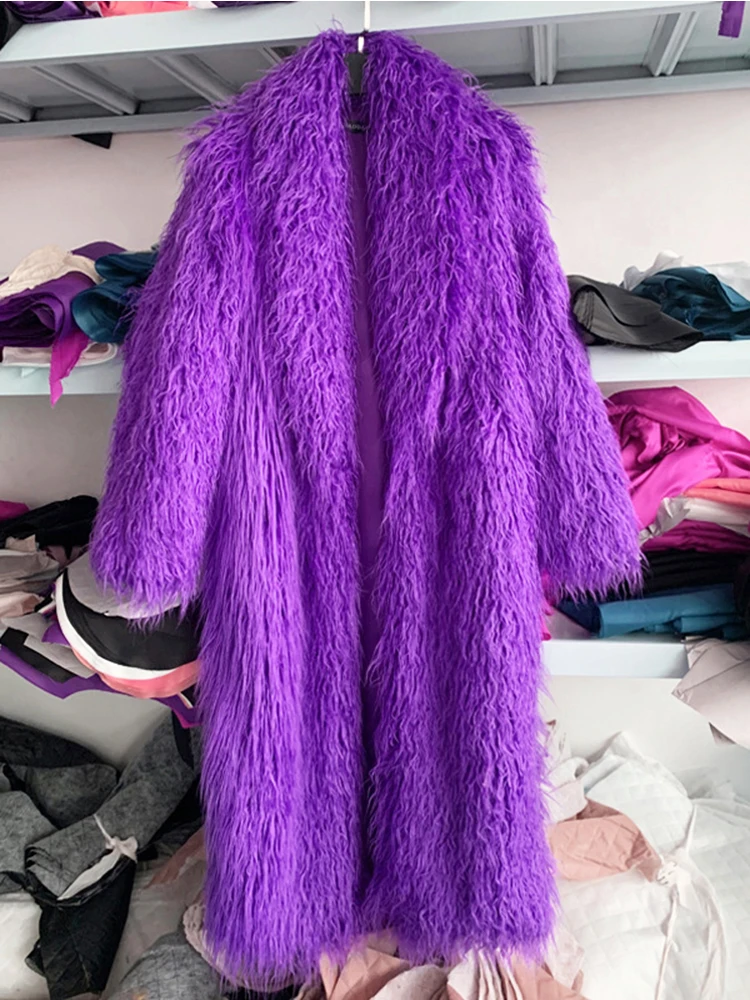 ZADORIN Fashion Super Long Faux Sheep Fur Coat Woman Solid Lapel Thick Fluffy Faux Fur Jackets Woman Winter Clothes Outerwears